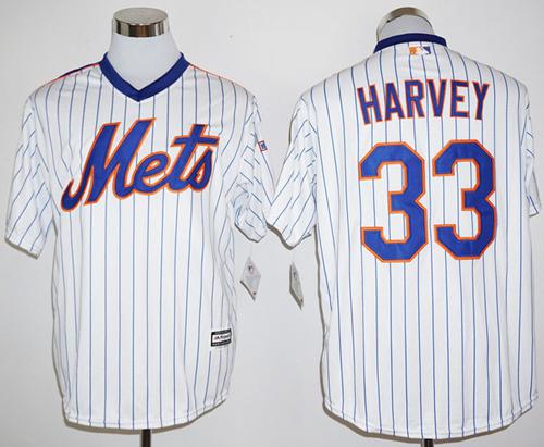 Mets #33 Matt Harvey White(Blue Strip) Cool Base Cooperstown 25TH Stitched MLB Jersey - Click Image to Close
